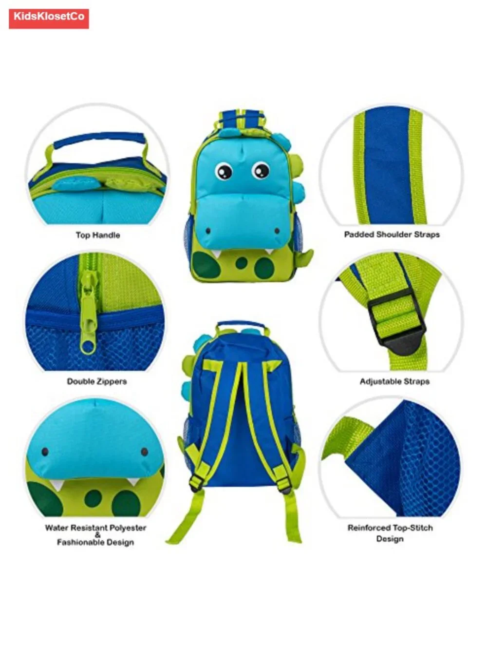 Water Resistant Polyester Kids Backpack with Dinosaur Shape